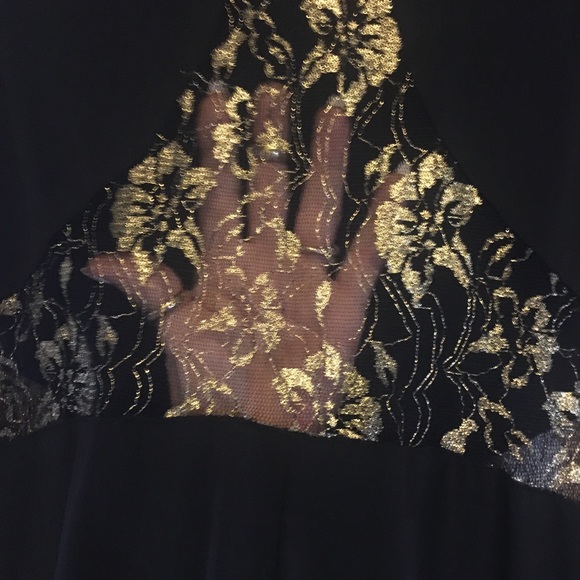 Black Ball Gown with Gold Lace Cutouts Size M - Picture 5 of 9